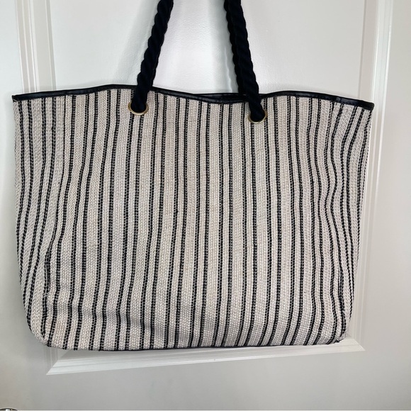 Lancôme Tote Bag Woven Striped Oversized Unstructured - Picture 3 of 16
